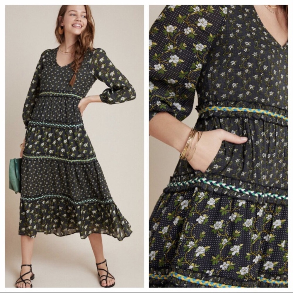 Anthropologie Navy Floral Dress NWT